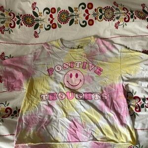 “TAKE THAT” tie dye pink yellow and white “positive thoughts” tee